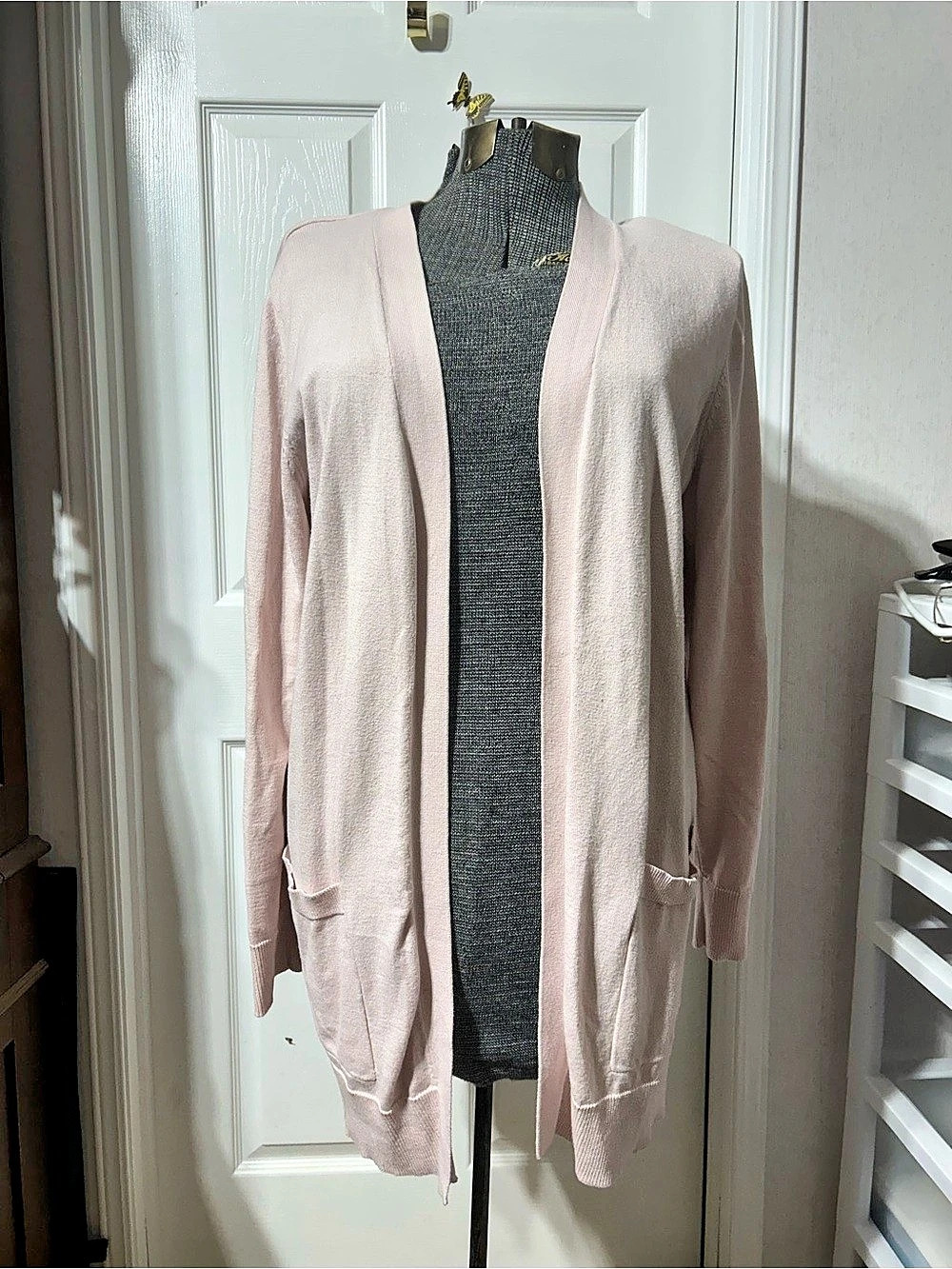 matty m Open Front Cardigan in Light Pink Size XL